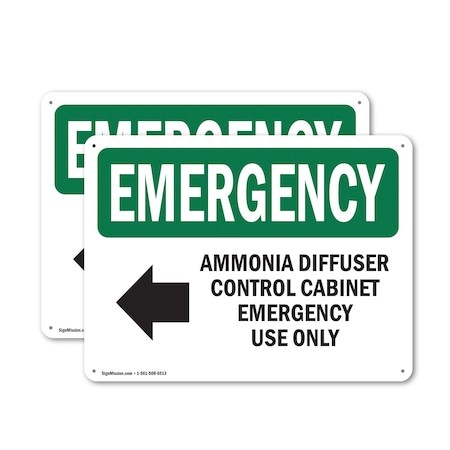 Signmission Ammonia Diffuser Control With Symbol Emergency Sign, Plastic, 14in W x 10in L, 2PK OS-2PACK-EM-P-1014-L-10293
